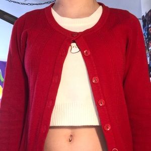 A red cardigan